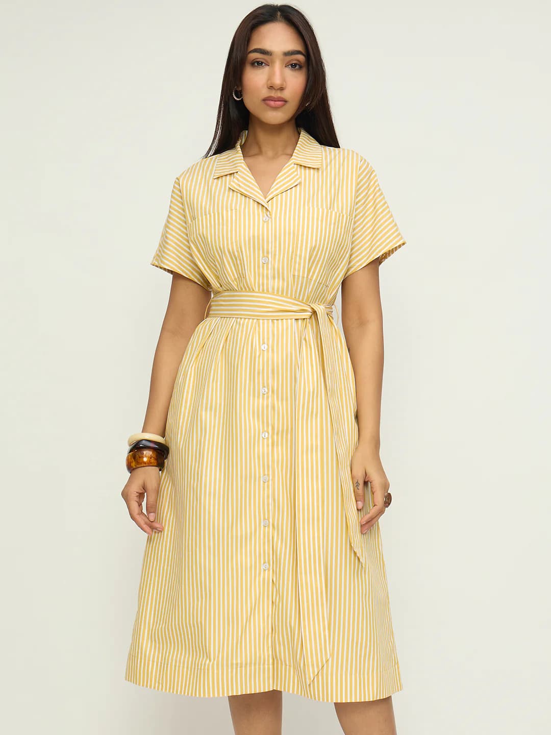 Women's Yellow Casual Striped A-Line Dress