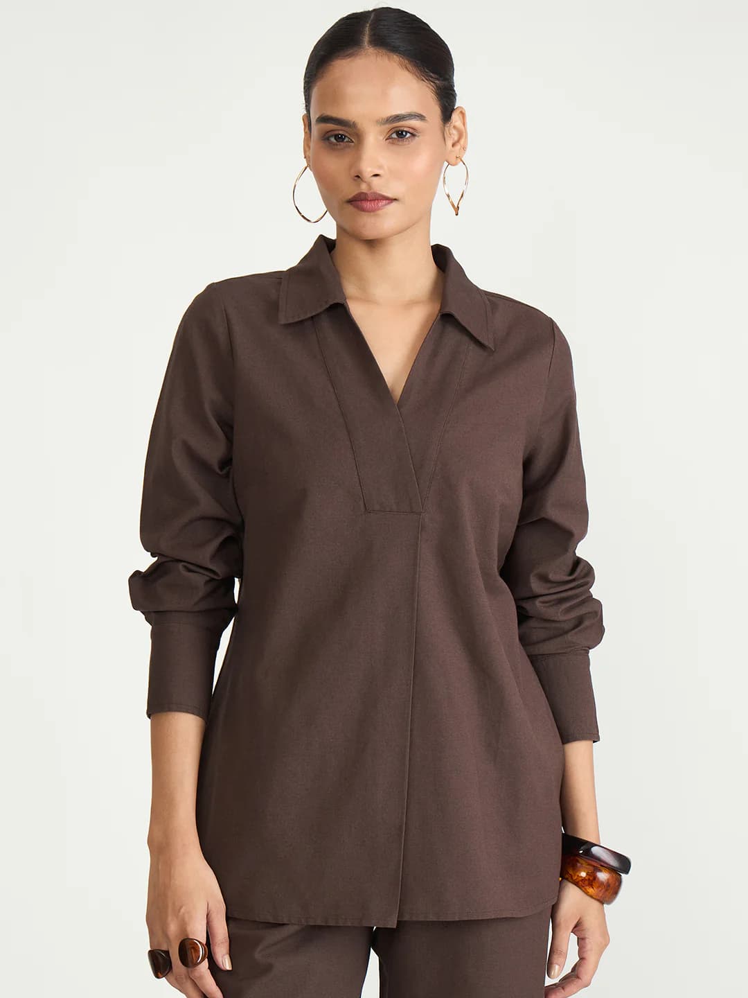 Women's Brown Casual Solid Regular Fit Top
