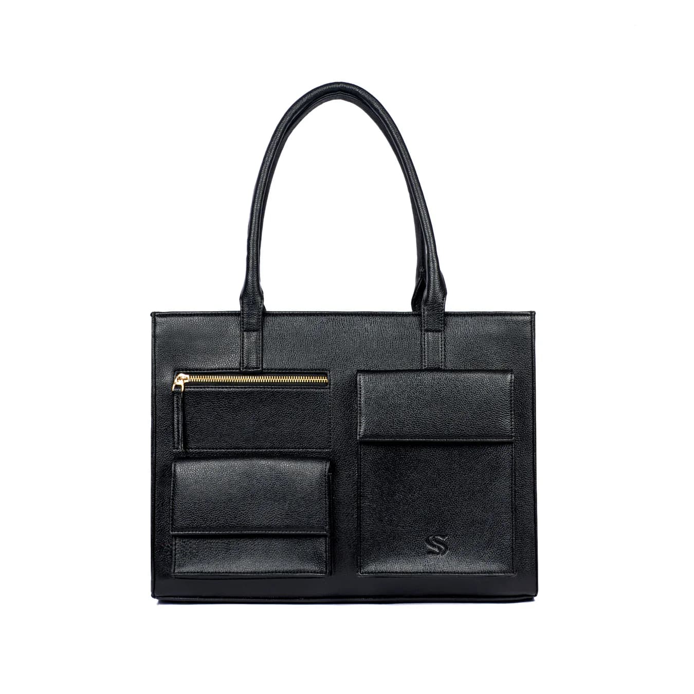 Women's Black Textured Non-Padded Vegan Leather Finish Tote Bag