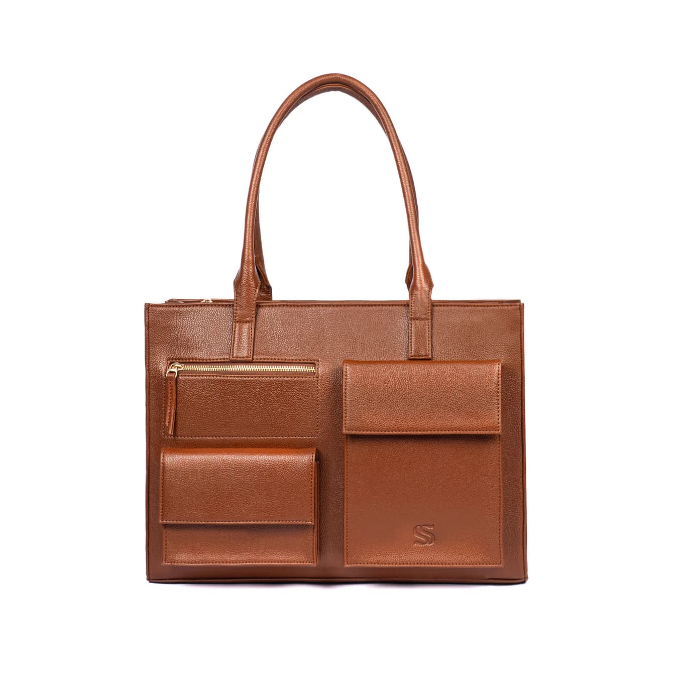 Women's Brown Textured Non-Padded Vegan Leather Finish Tote Bag