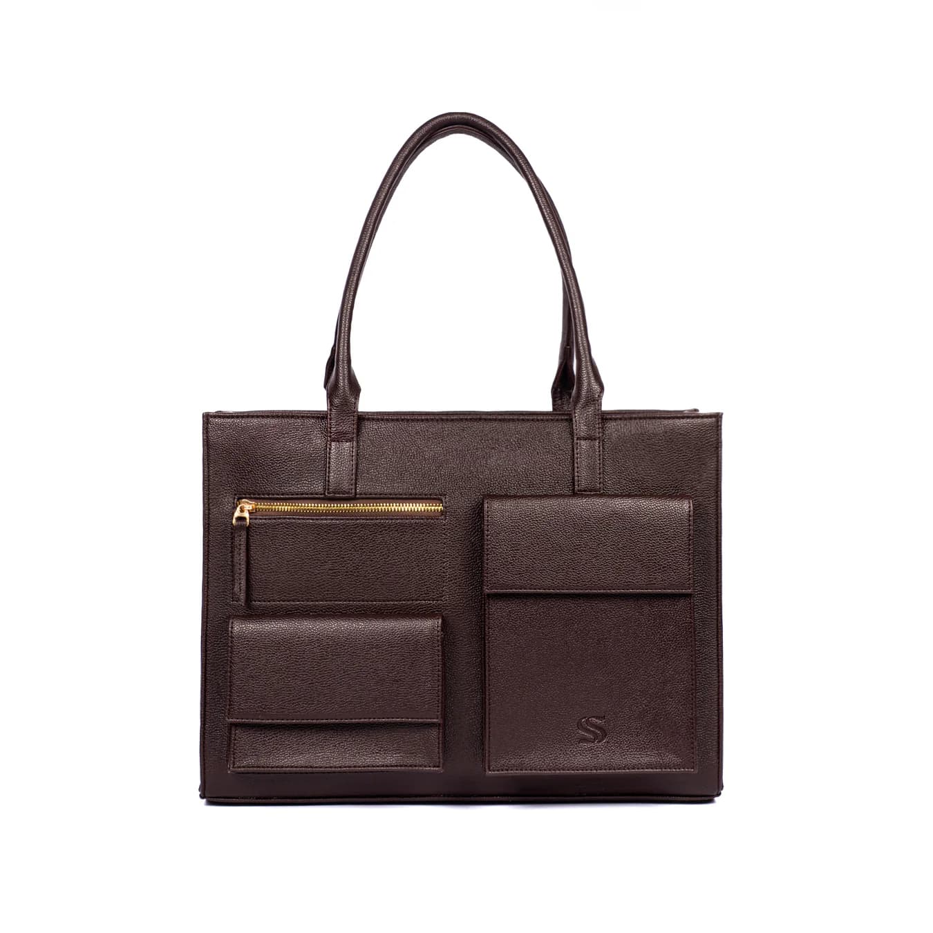 Women's Brown Textured Non-Padded Vegan Leather Finish Tote Bag
