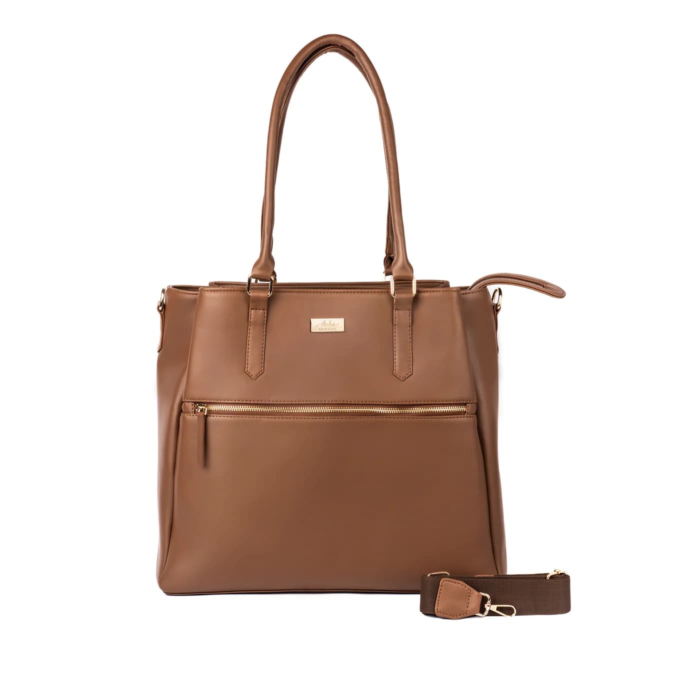 Women's Brown Solid Non-Padded Vegan Leather Finish Tote Bag