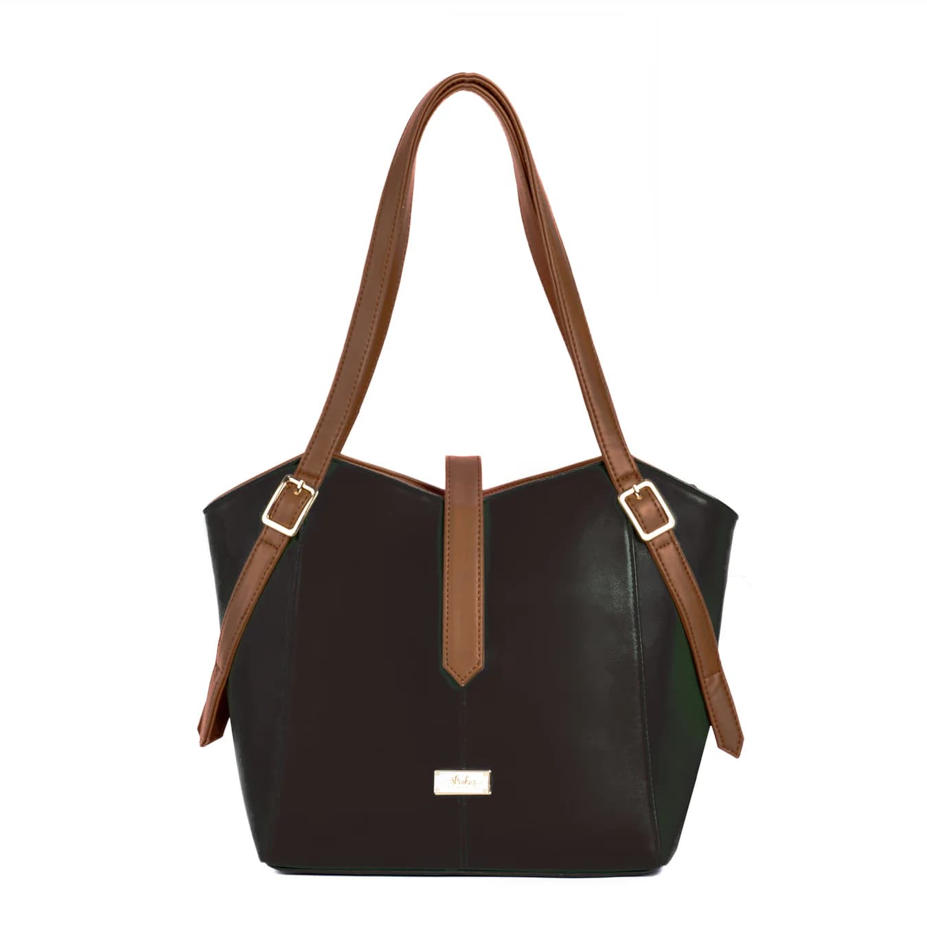 Women's Brown Solid No Vegan Leather Finish Tote Bag