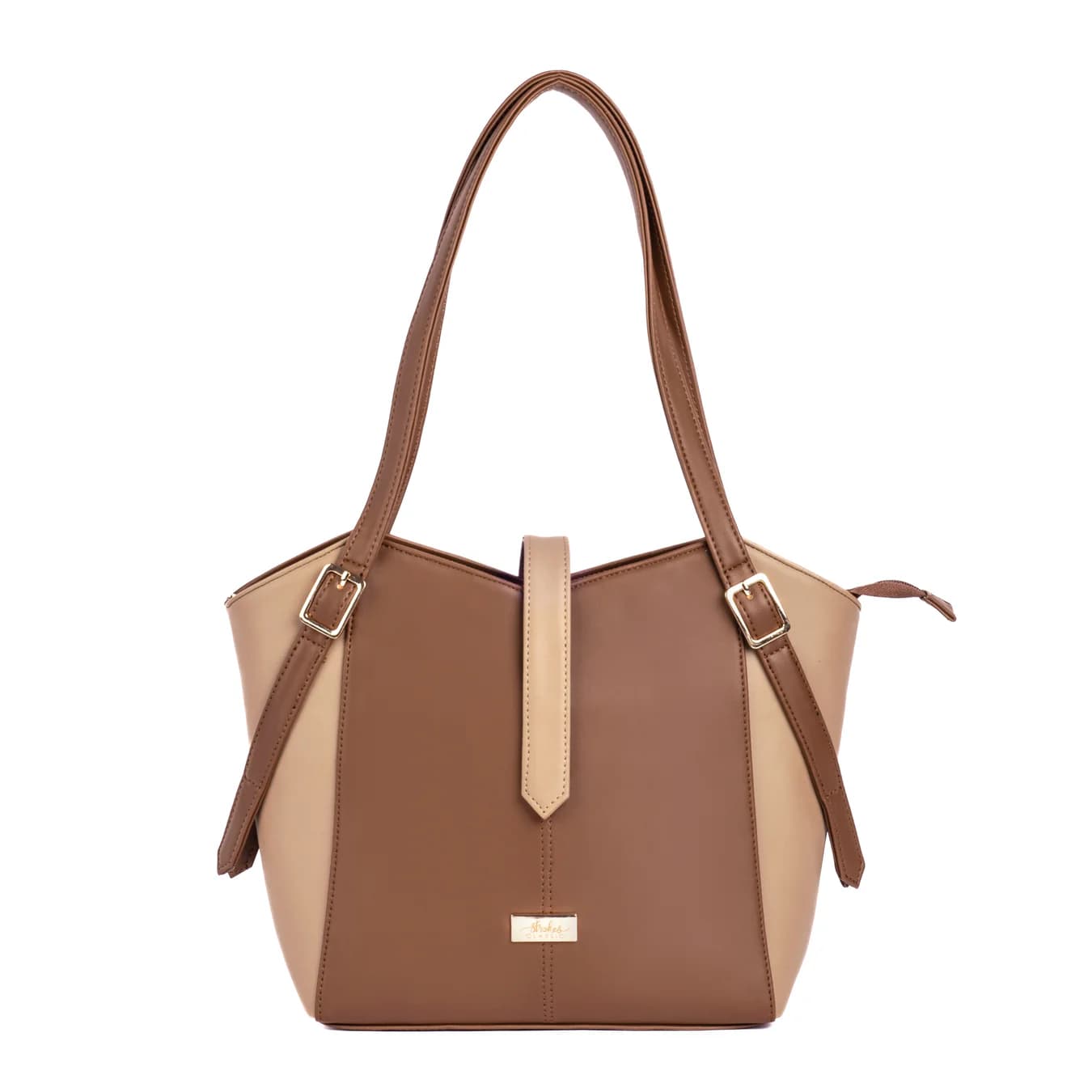 Women's Brown Solid No Vegan Leather Finish Tote Bag