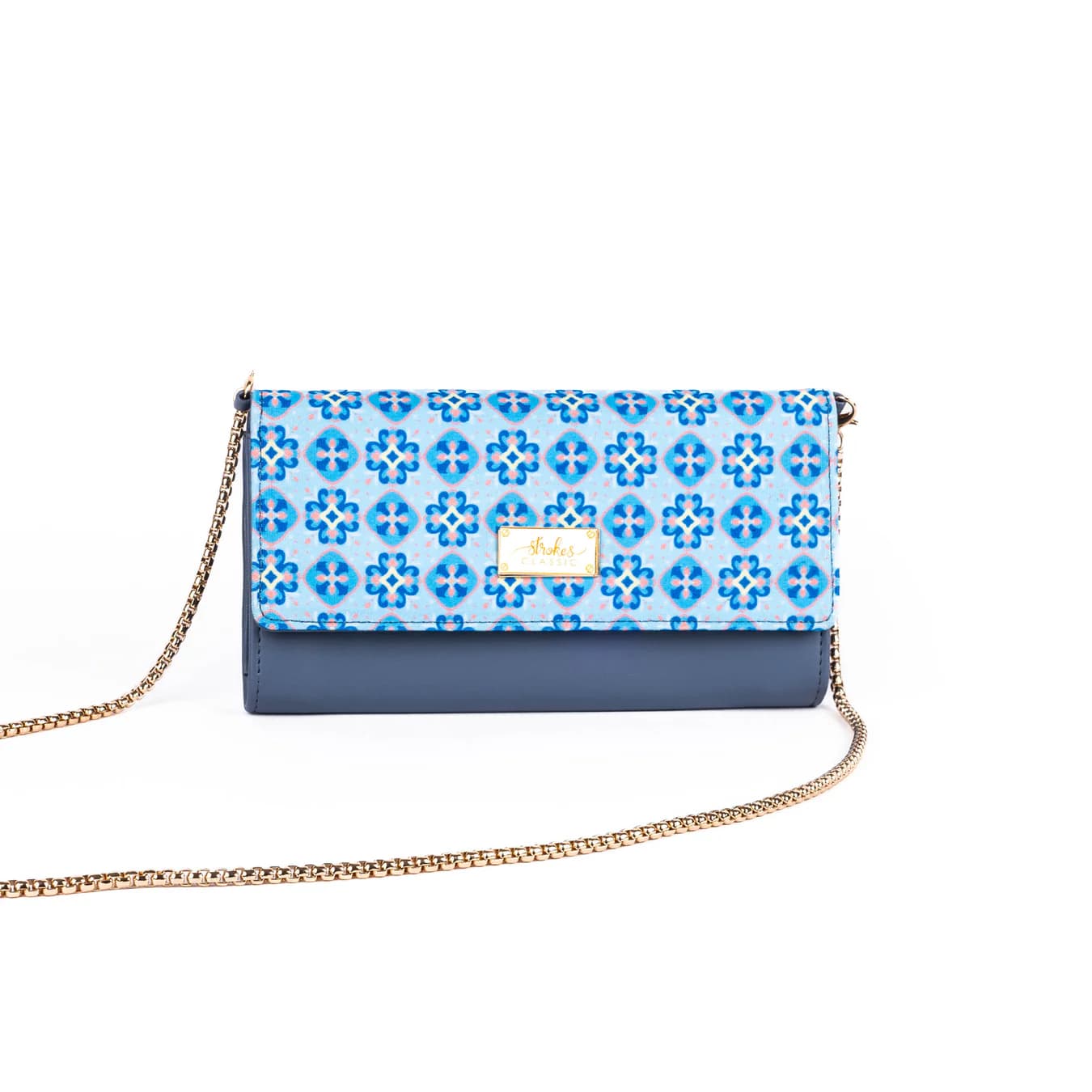 Women's Blue Printed No Vegan Leather Finish Clutch Wallet