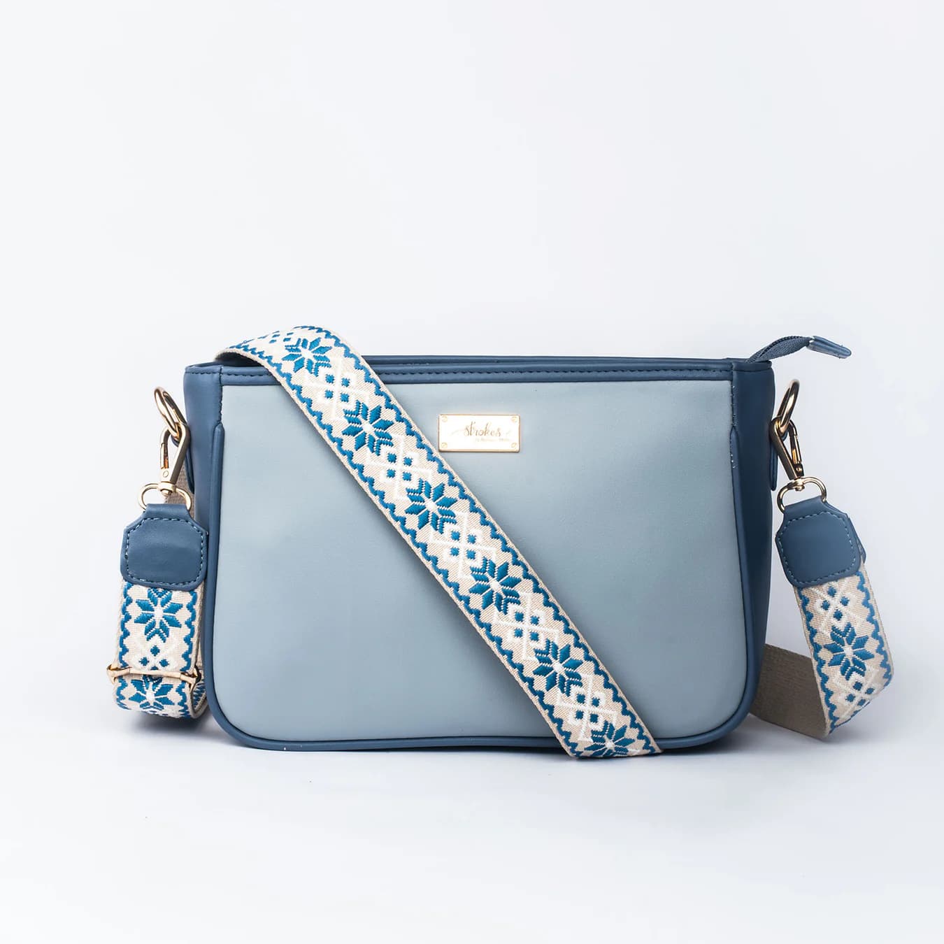 Women's Blue Solid No Vegan Leather Finish Sling Bag