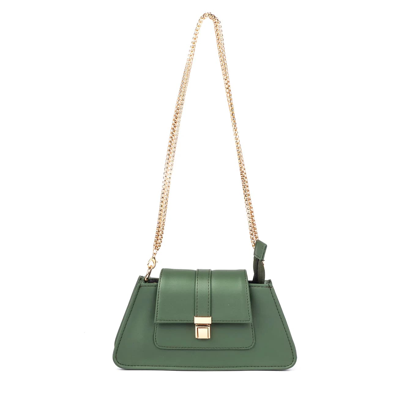 Women's Green Solid No Vegan Leather Finish Shoulder Bag