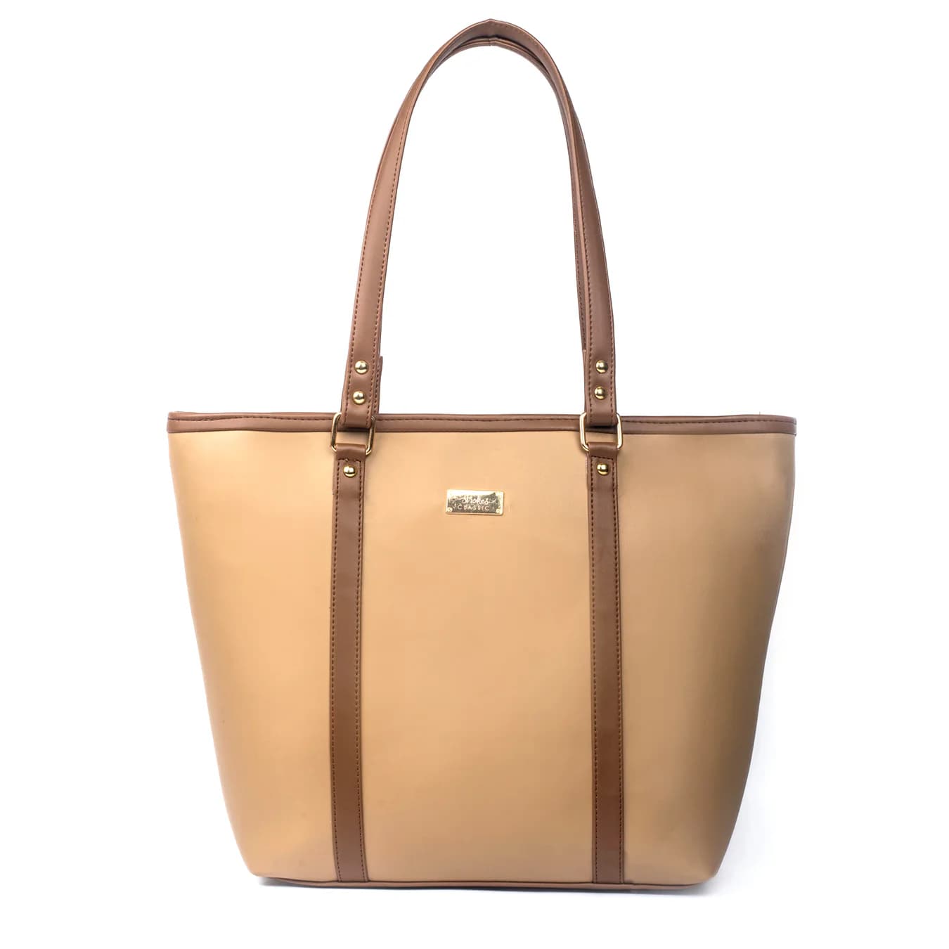 Women's Brown Solid No Vegan Leather Finish Tote Bag