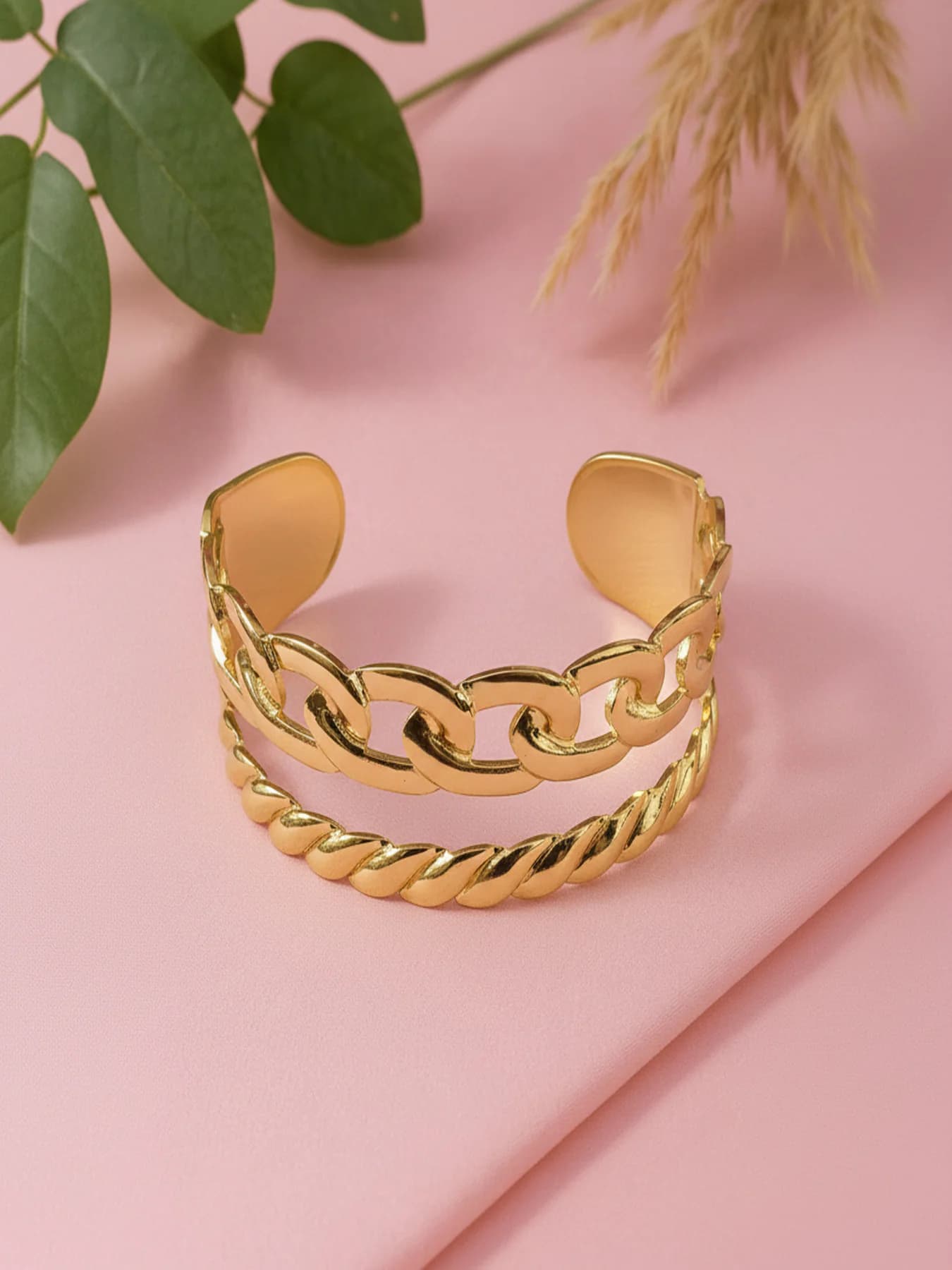 Women's Gold-Tone Chain Link and Twisted Rope Bracelet