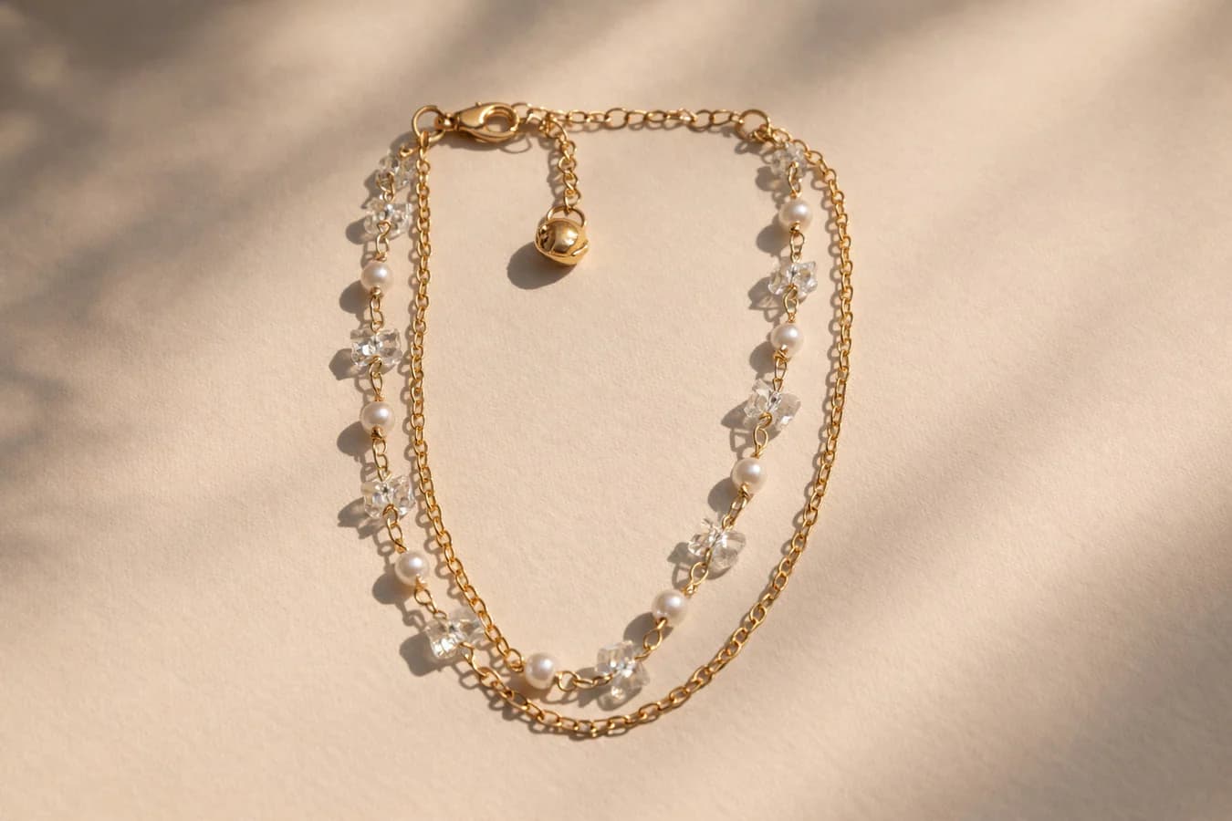 Women's Gold Plated Pearl Layered Anklet