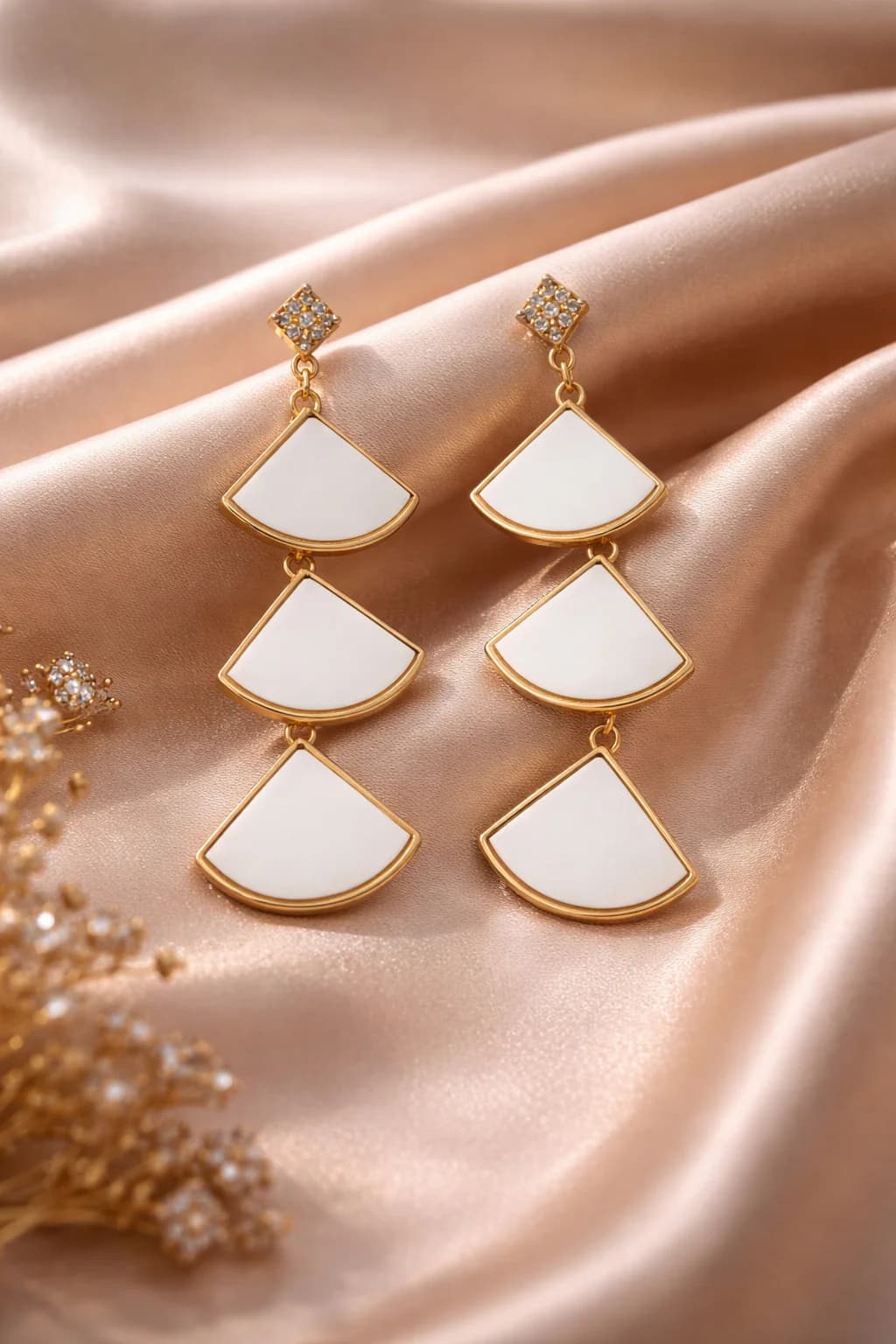 Women's Layered Geometric Gold Drop Earrings with Crystal Stud Statement Earrings