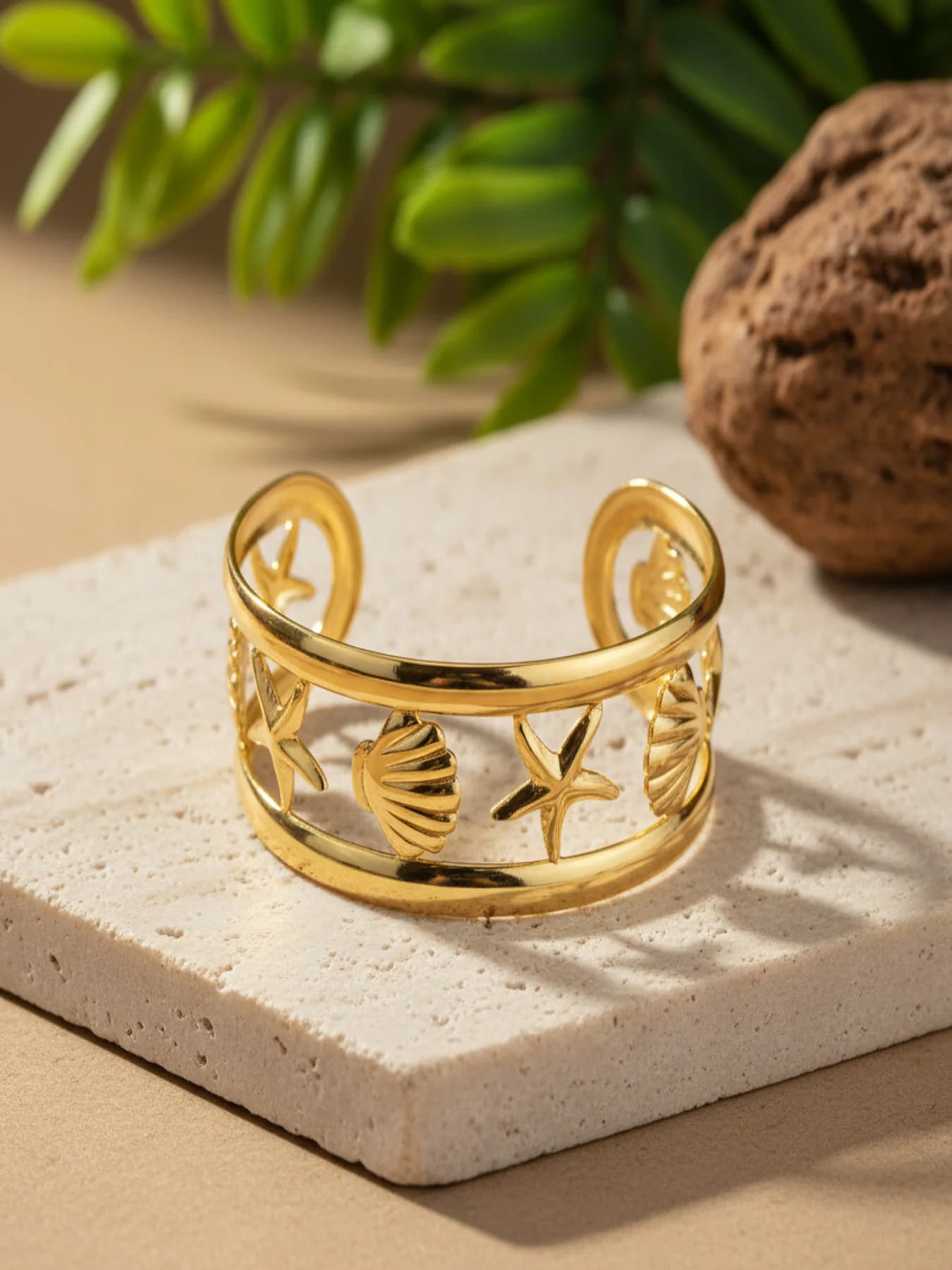 Women's Gold-Tone Seashell and Starfish Cuff Bracelet