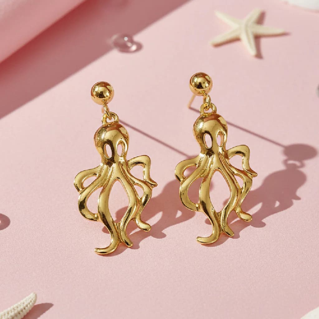Women's Minimal Gold Octopus Dangle Earrings