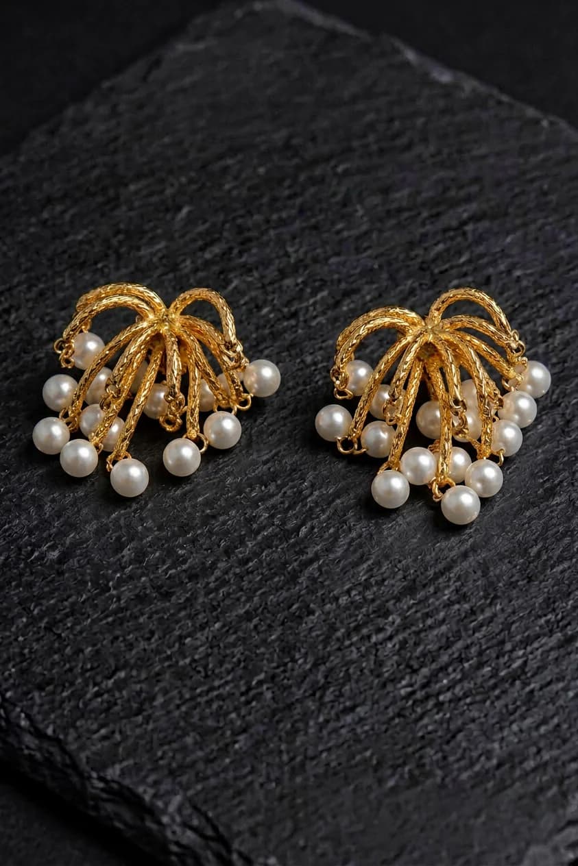 Women's Gold Tassel Pearl Drop Earrings