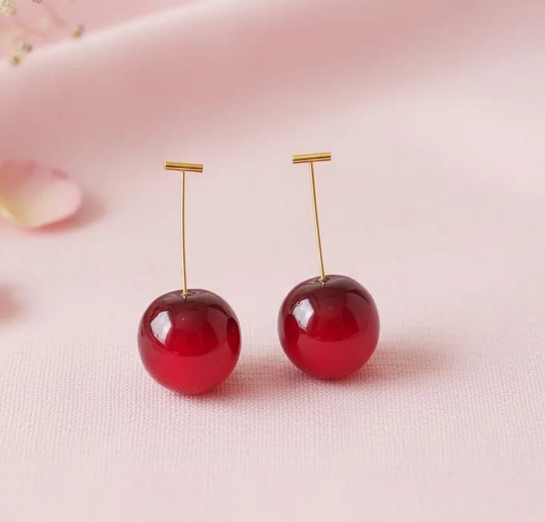 Women's and Girls Red Cherry Drop Earrings