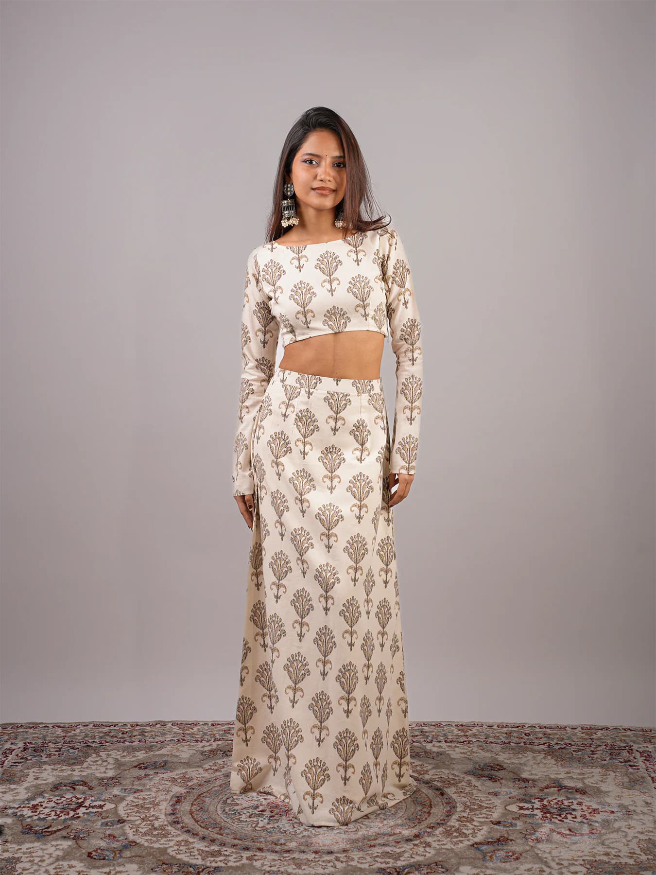 Women's White Party Printed Regular Fit Top and Mid Rise Skirts