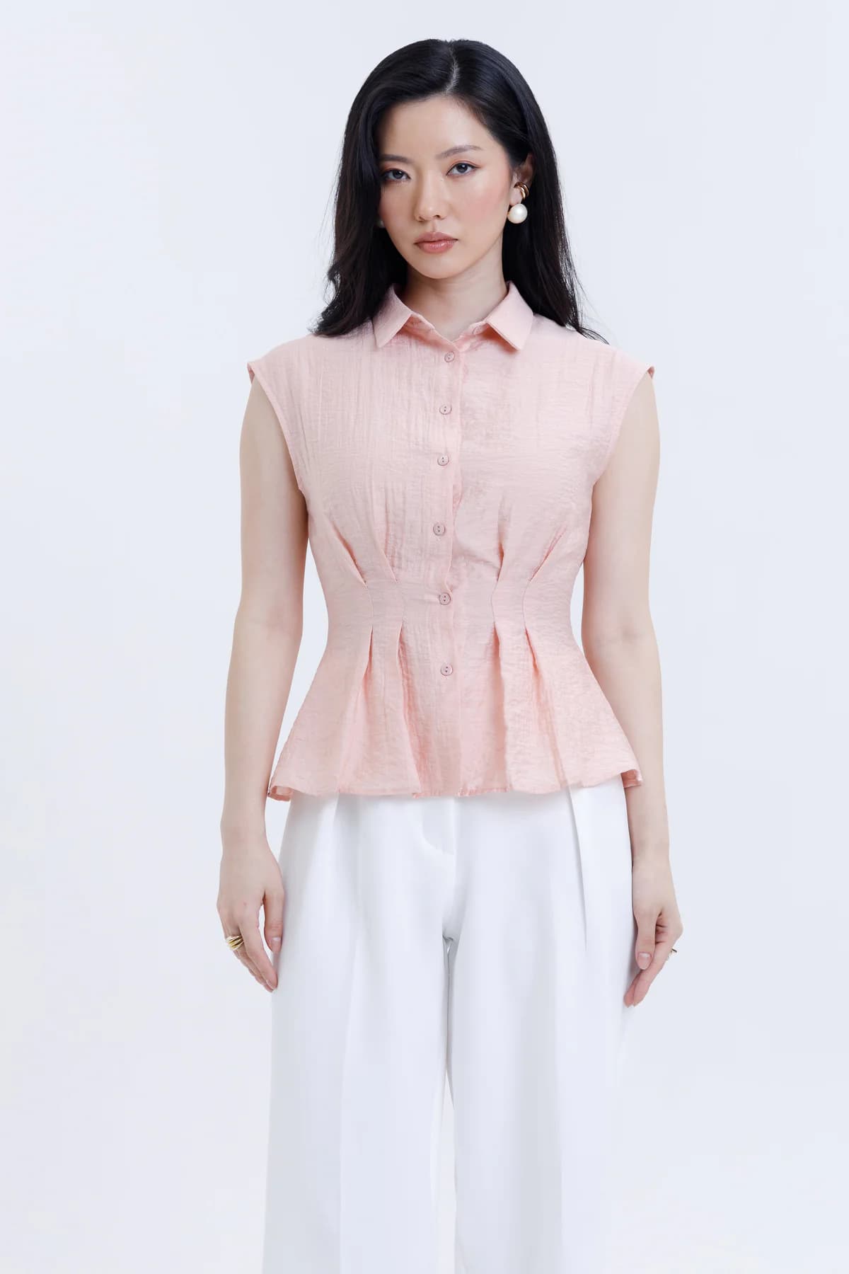 Women's Pink Casual Regular Fit Solid Sleeveless Shirt
