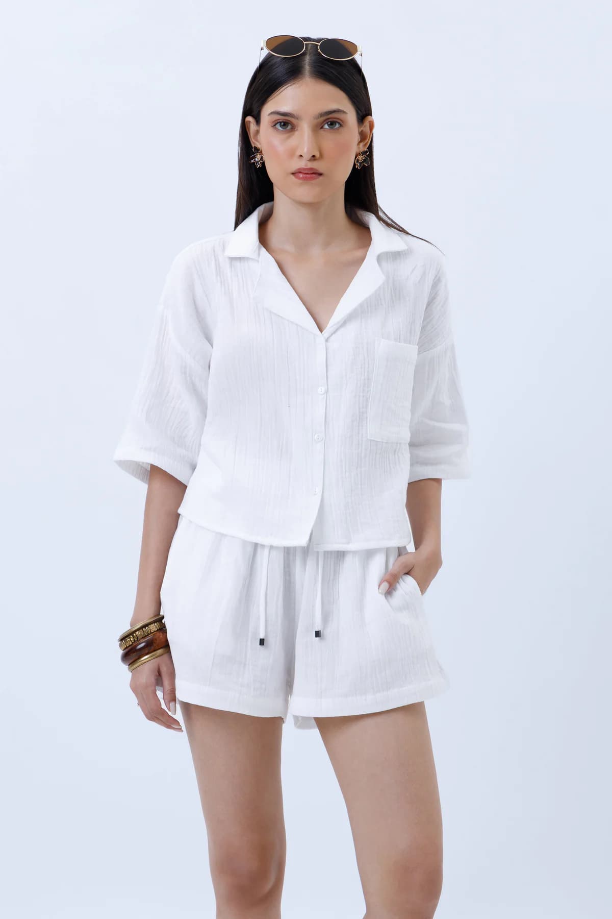 Women's White Casual Solid Half Sleeves Shirt