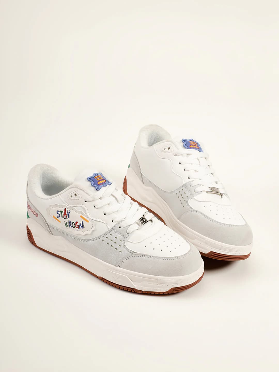 Men's White Casual Low-Top Microfibre Sneakers