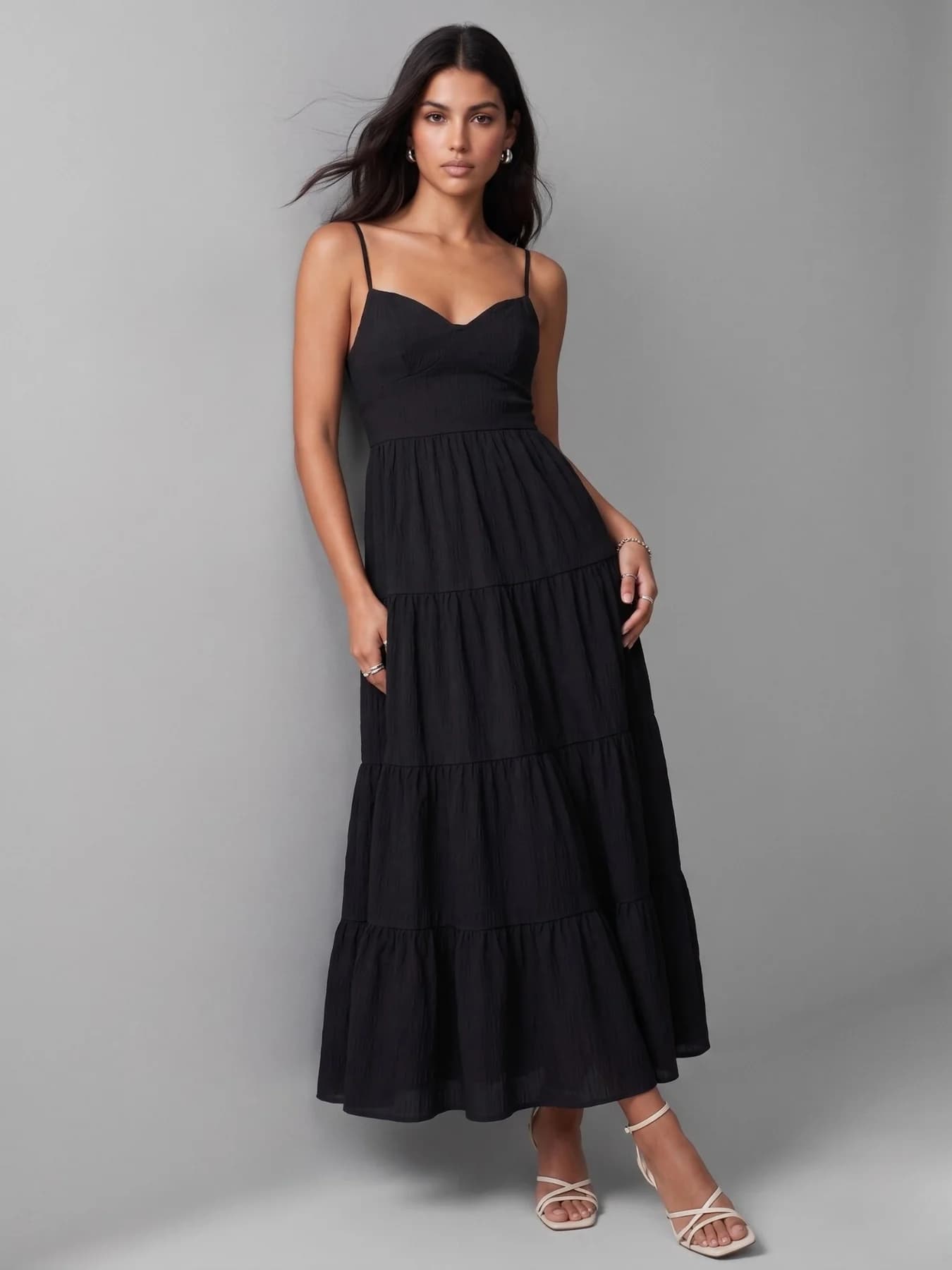 Women's Black Casual Sleeveless Fit & Flared Maxi Dress