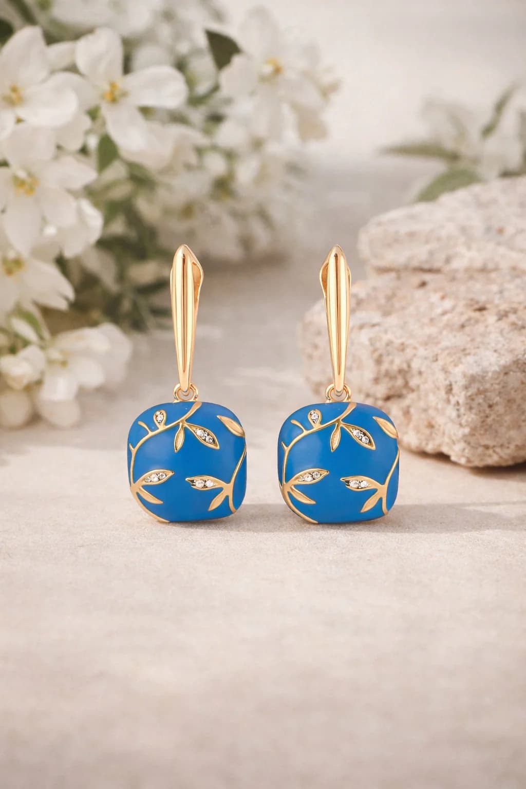 Women's Gold-Tone Blue Emel Drop Earrings