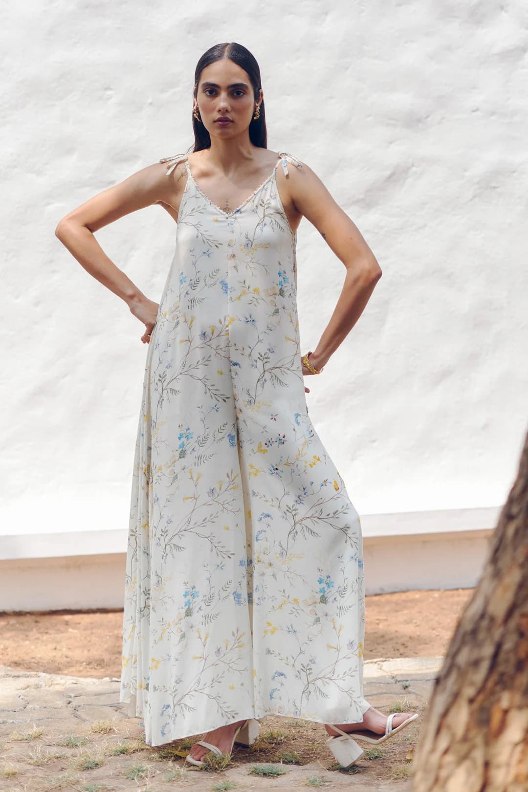 Women's Cream Casual Sleeveless Jumpsuit