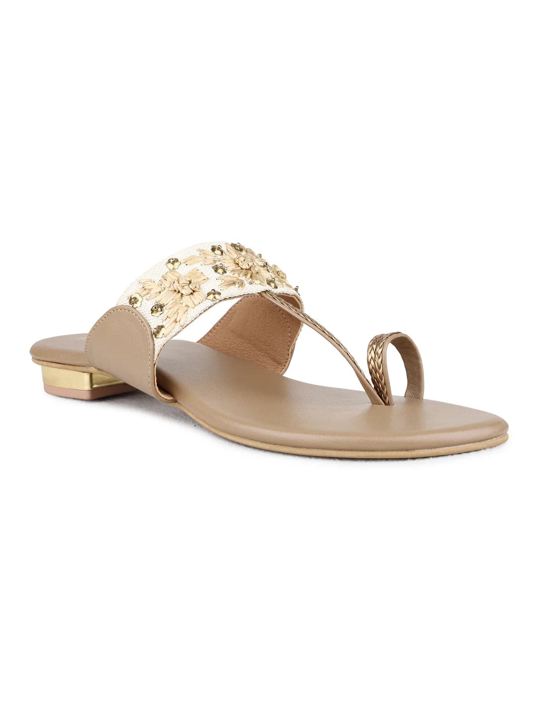 Women's Gold Traditional Round Toe Slip-On Sandals