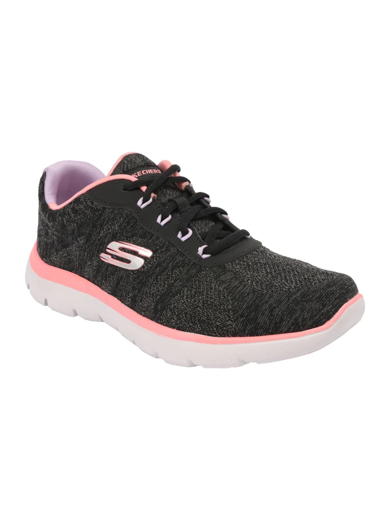 Women's Black Summits Round Toe Lace-Up Mesh Sneakers