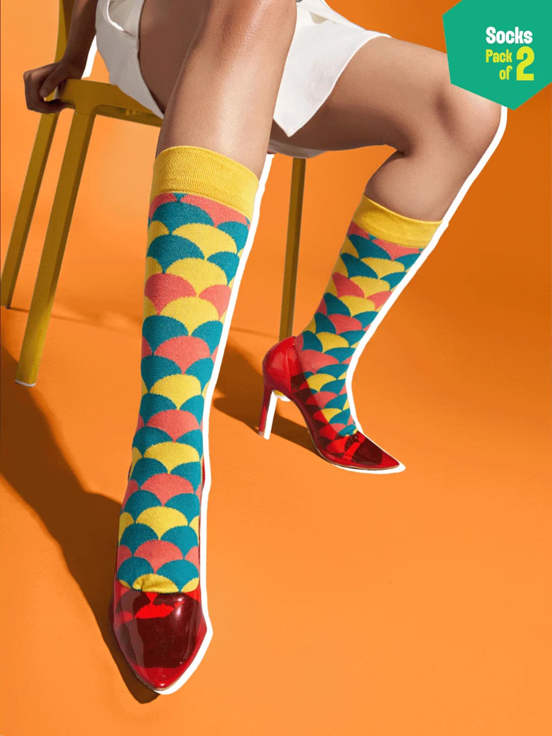 Unisex Multicolor Stripes Crew Length Socks - 100% Organic Cotton - Pack of 2
