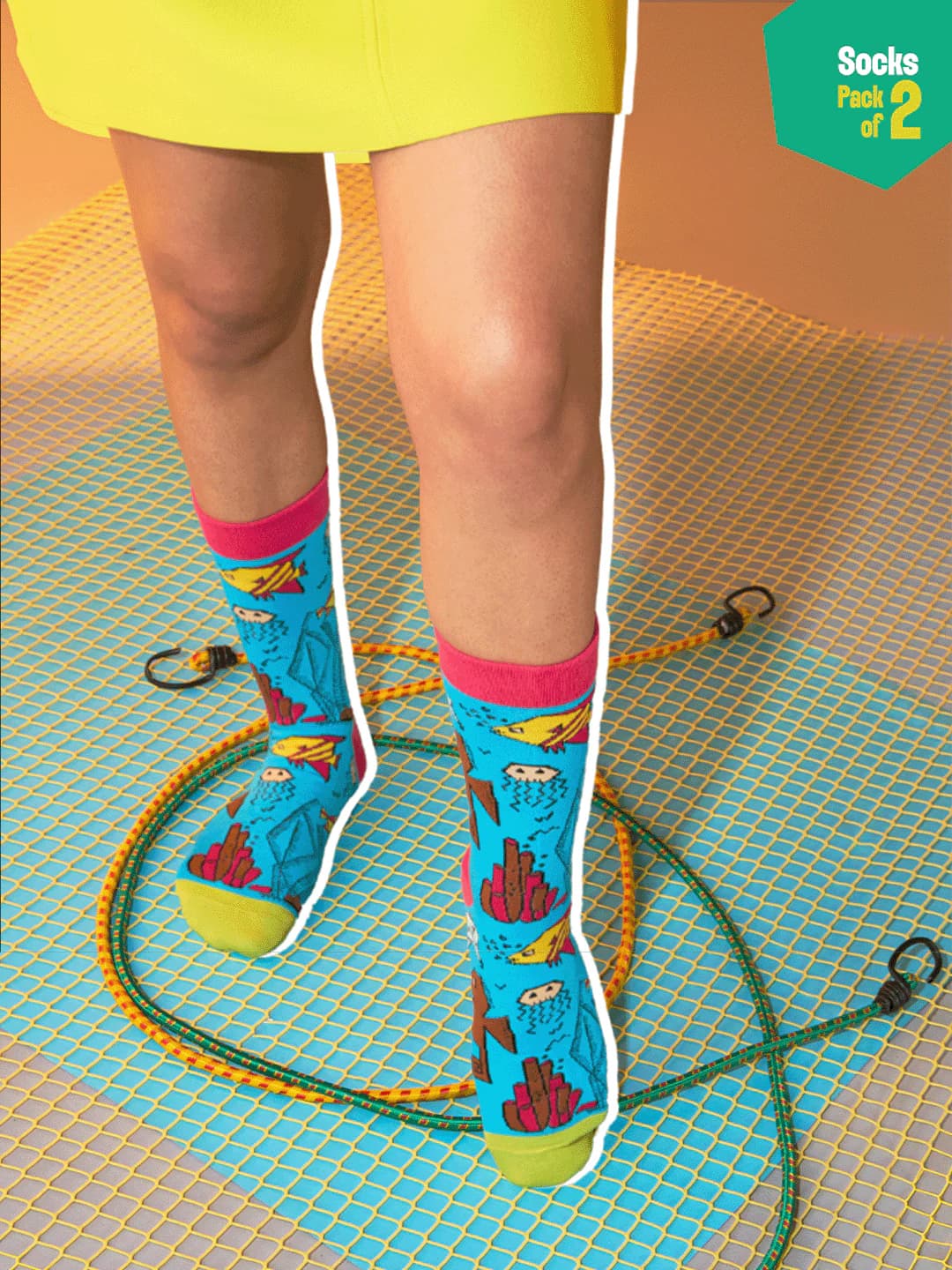 Unisex Multicolor Aqua World Crew Length Socks - 100% Bamboo - Pack of 2