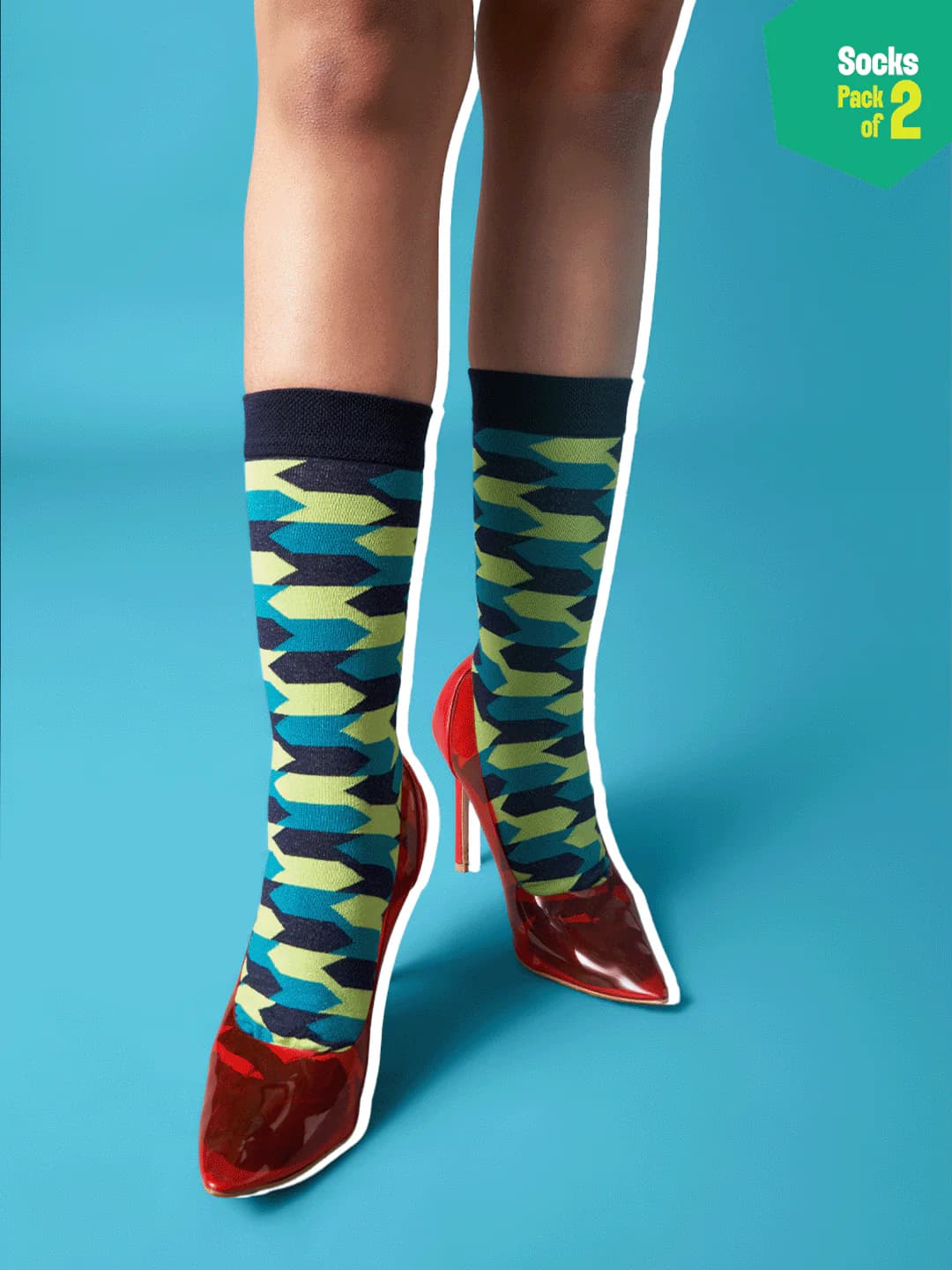 Unisex Multicolor Geo Gems Crew Length Socks - 100% Organic Cotton - Pack of 2