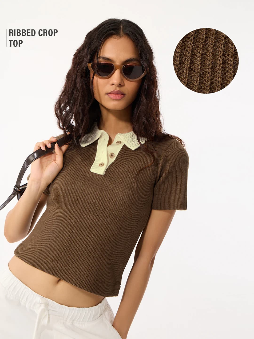 Women's Brown Casual Regular Fit Self-Design Half Sleeves Polo Tshirt