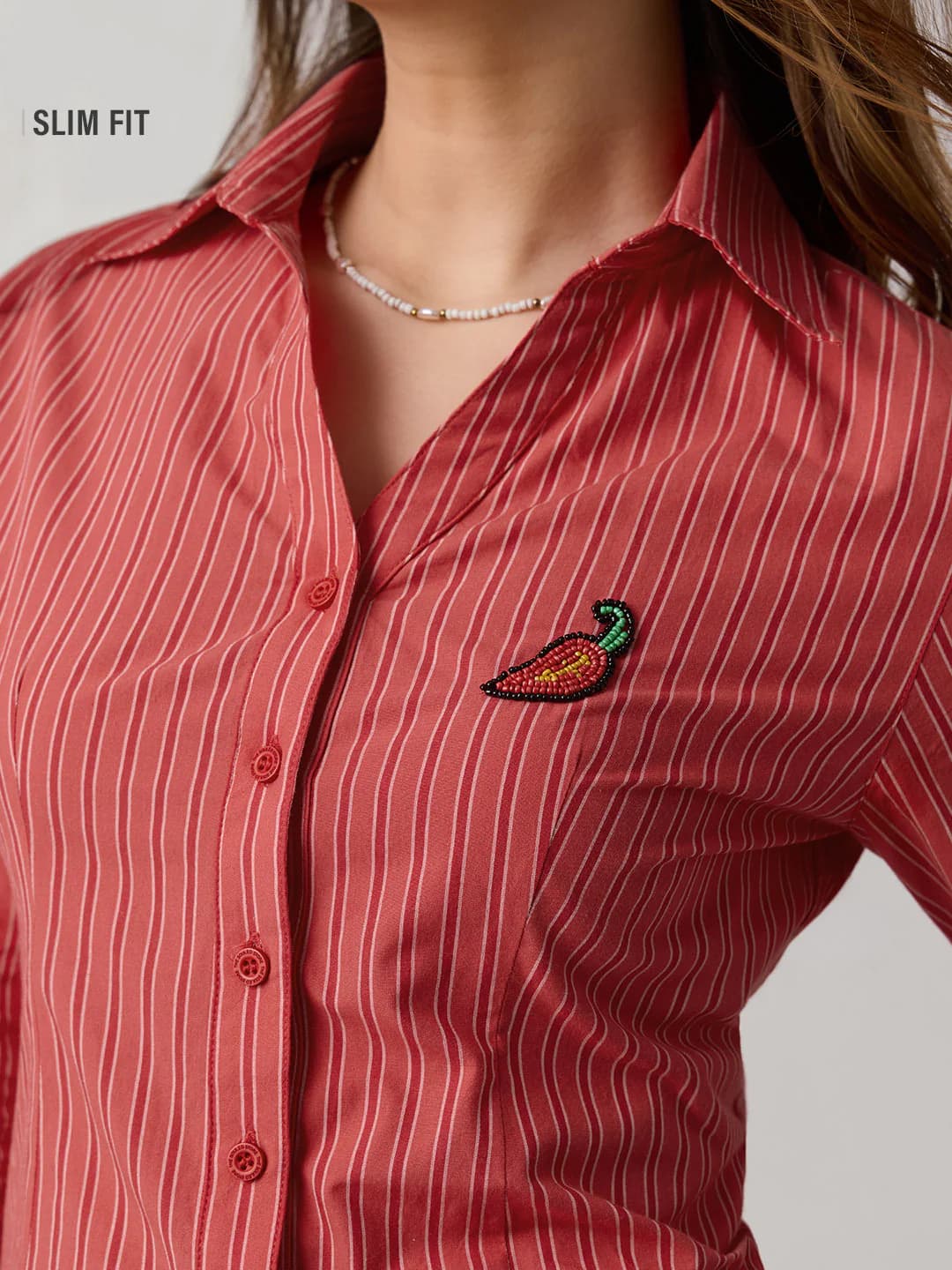 Women's Red Casual Slim Fit Printed Full Sleeves Shirt