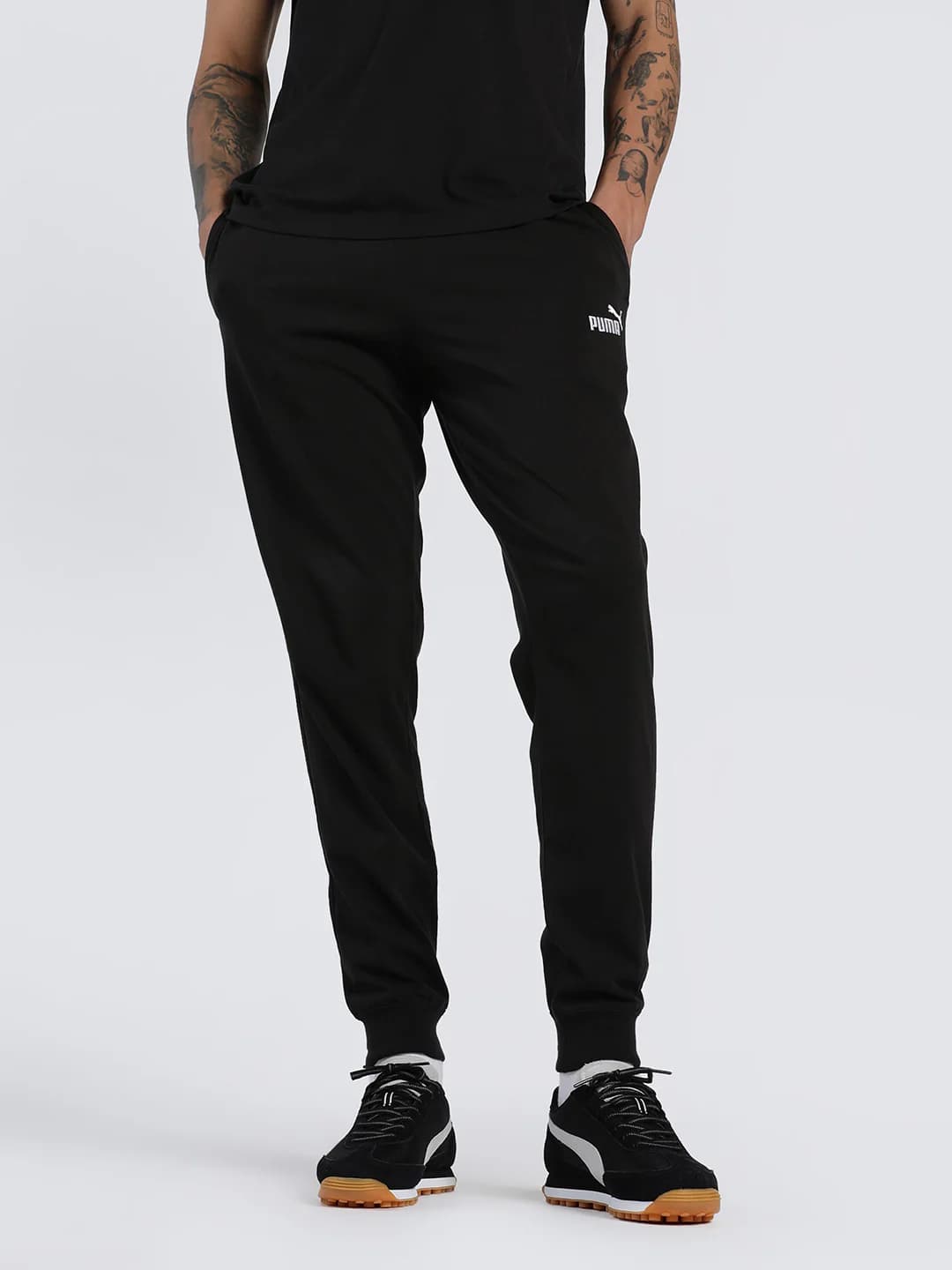 Men's Black Casual Elasticated Mid Rise Trackpant