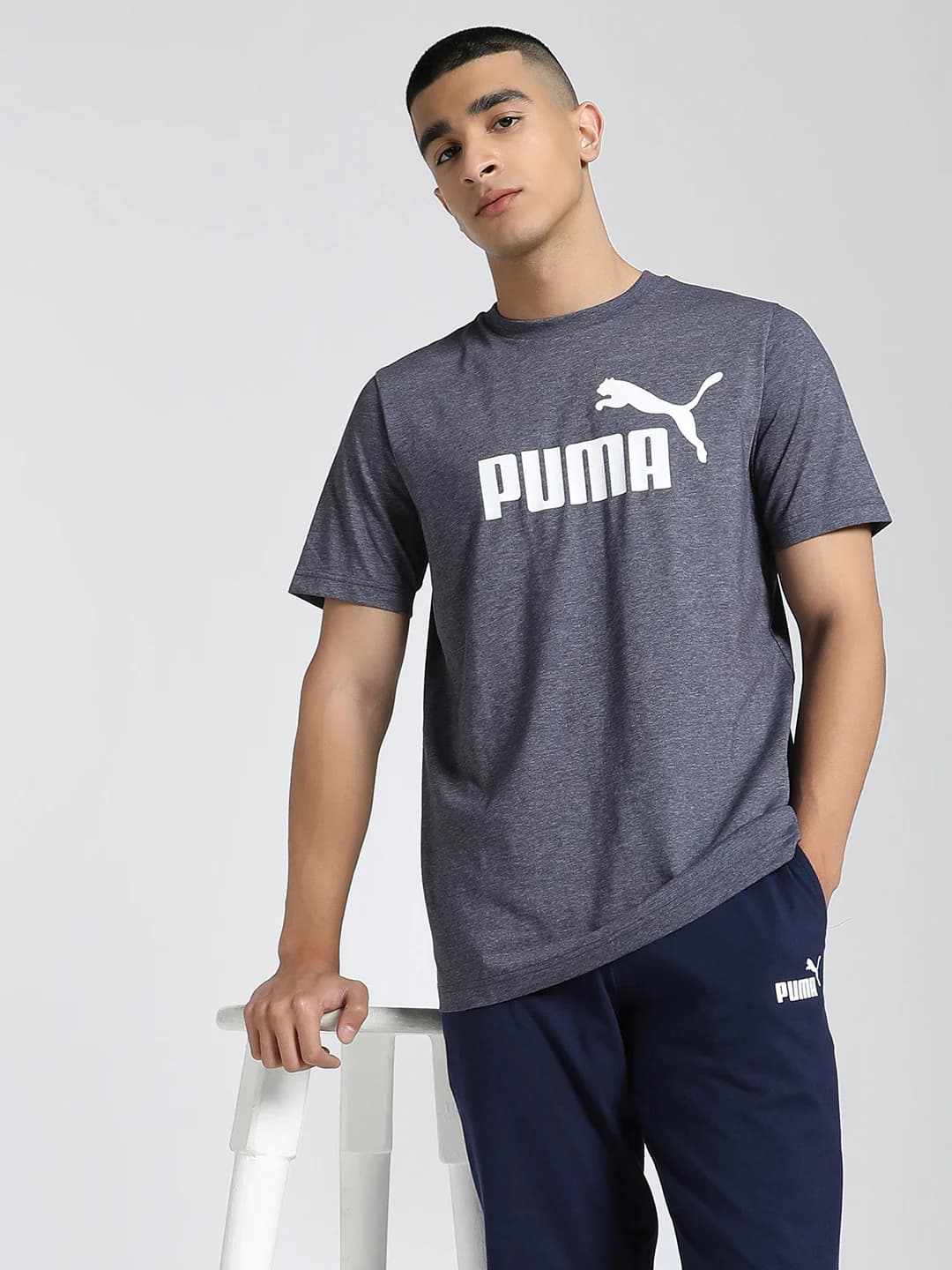 Men's Navy Casual Half Sleeves Printed Round Neck Tshirt