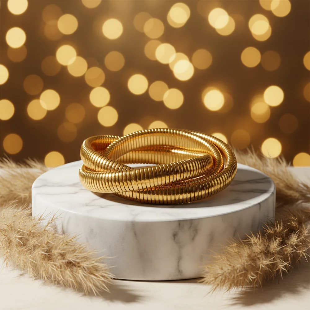 Women's Stylish Portable Chunky Gold Brass Antique Imitation Cuff Bangle Style Spiral Bracelet