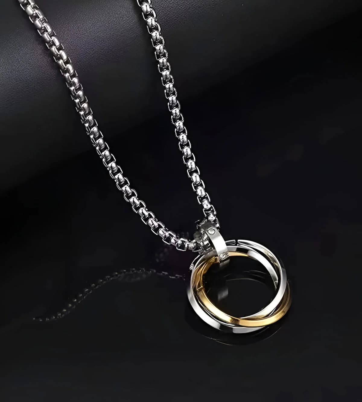 Men's Silver and Gold Trendy Interlocking-Versatile Hip-Hop Pendant Chain