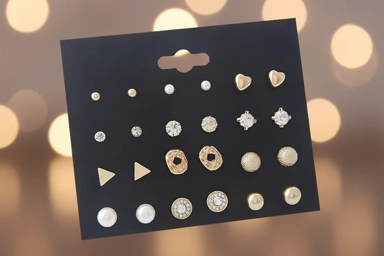 Women's All Things Silver Diamond Triangle Heart Inlaid Stud Earrings - 12 Pairs