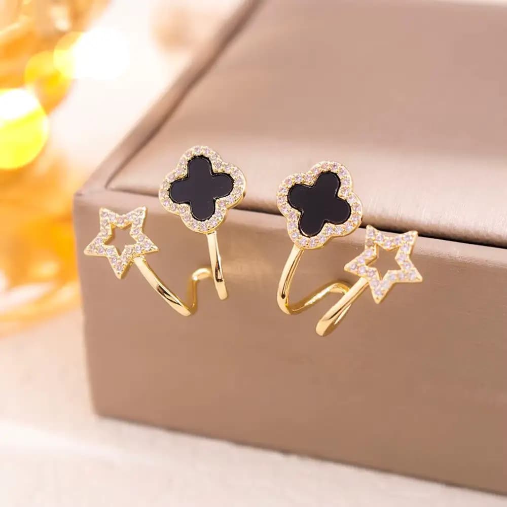 Women's Trendy Flower Pattern Earrings Four Leaf Clover Micro Zircon Stud Earrings