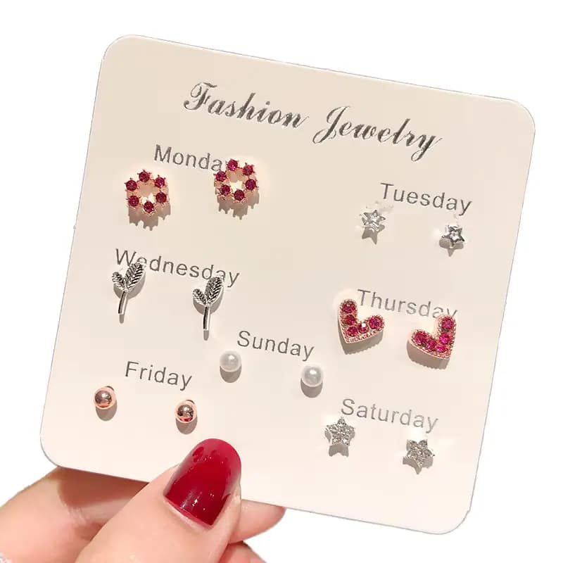 Women's and Girls 7 Days Theme Multi Design Stud Earrings Set
