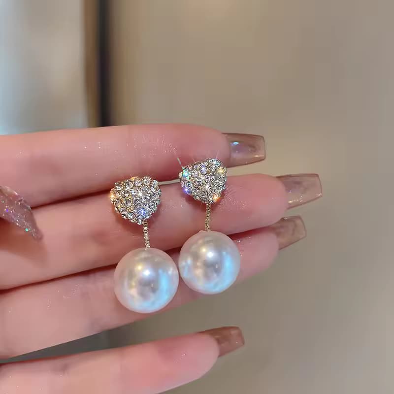 Women's Gold Plated Crystal Stud Dangle Earrings with Pearl Charm