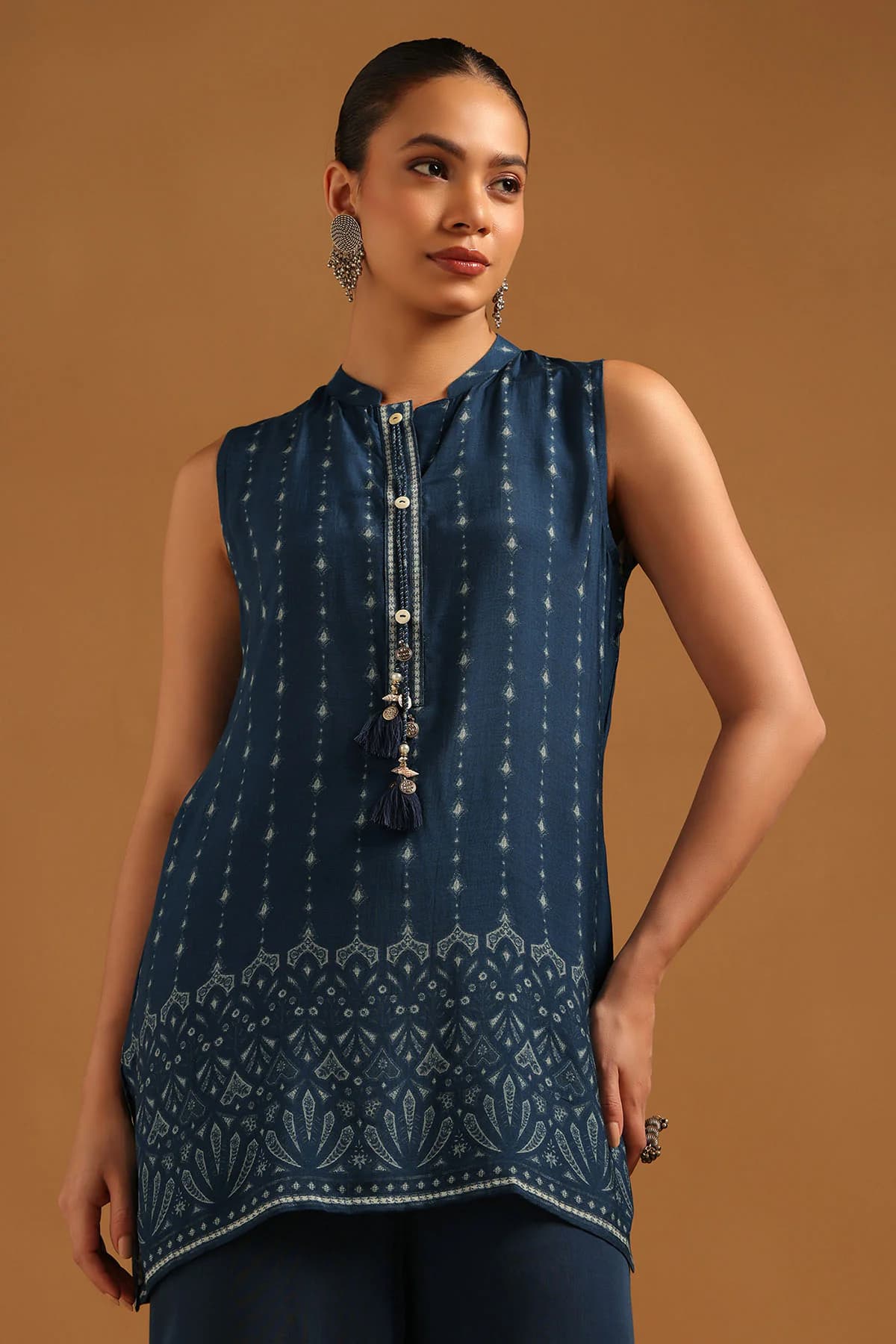 Women's Blue Festive Embroidered Regular Fit Kurti