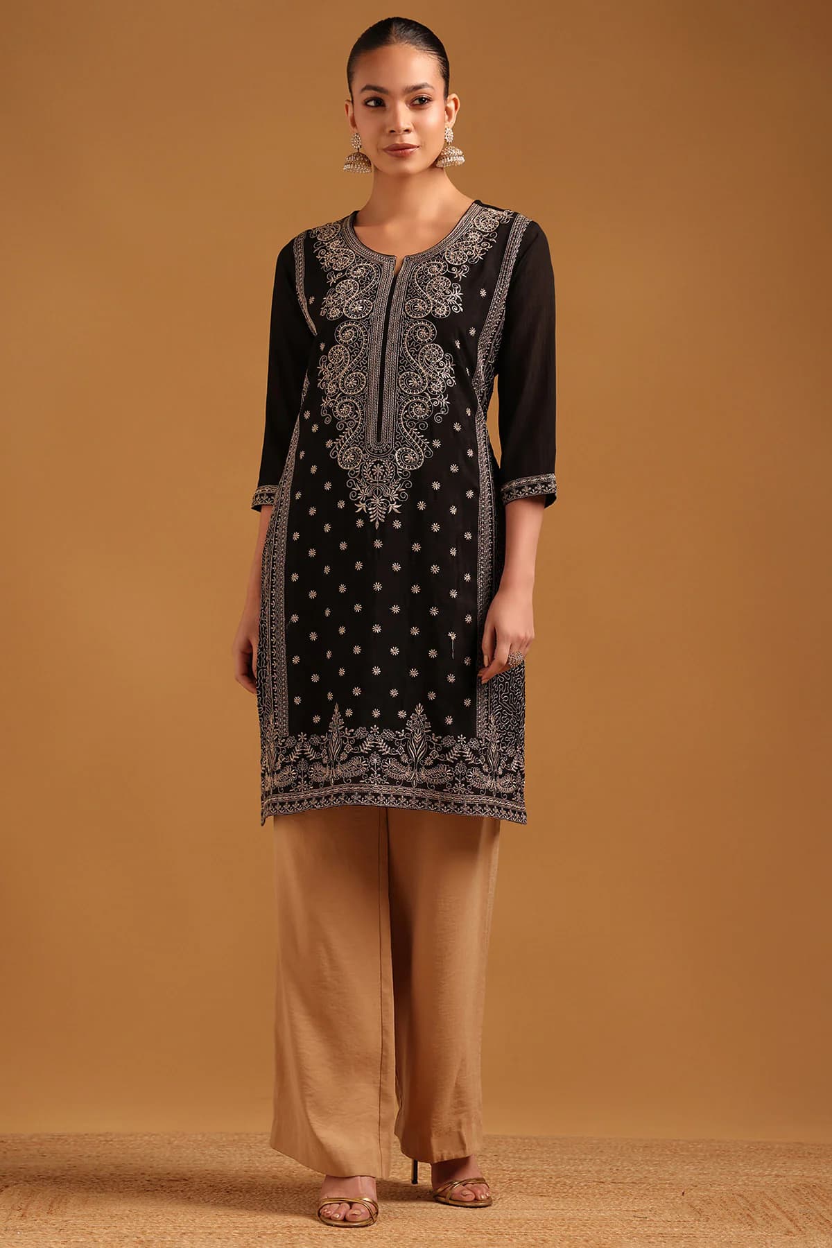 Women's Black Casual Printed Ethnic Kurta