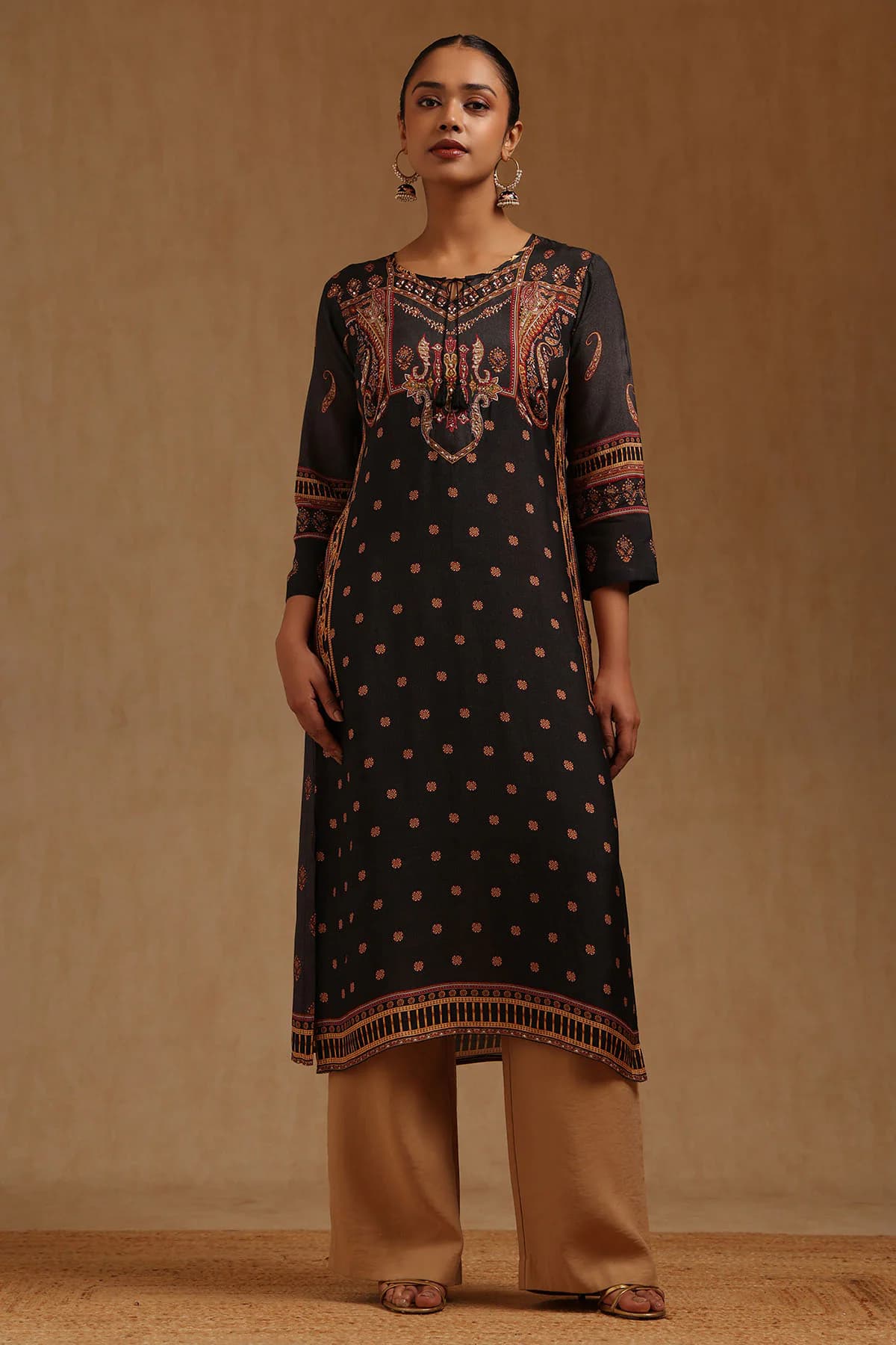 Women's Black Casual Printed Ethnic Kurta