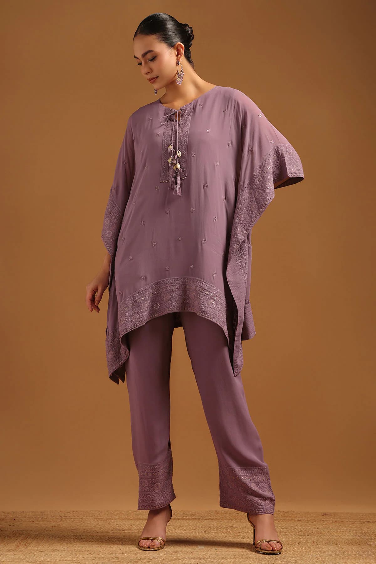 Women's Purple Casual Floral Ethnic Kurta Set