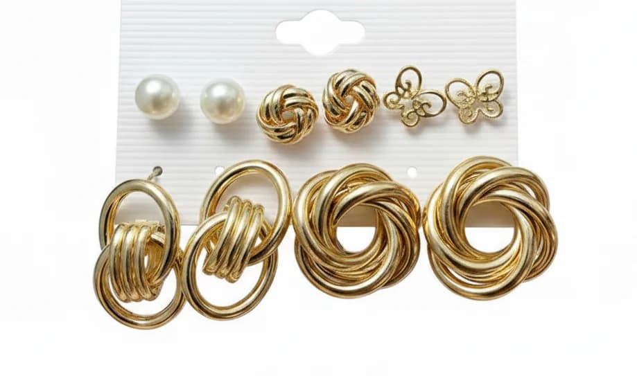 Women's Twisted Gold Charm Earrings Combo