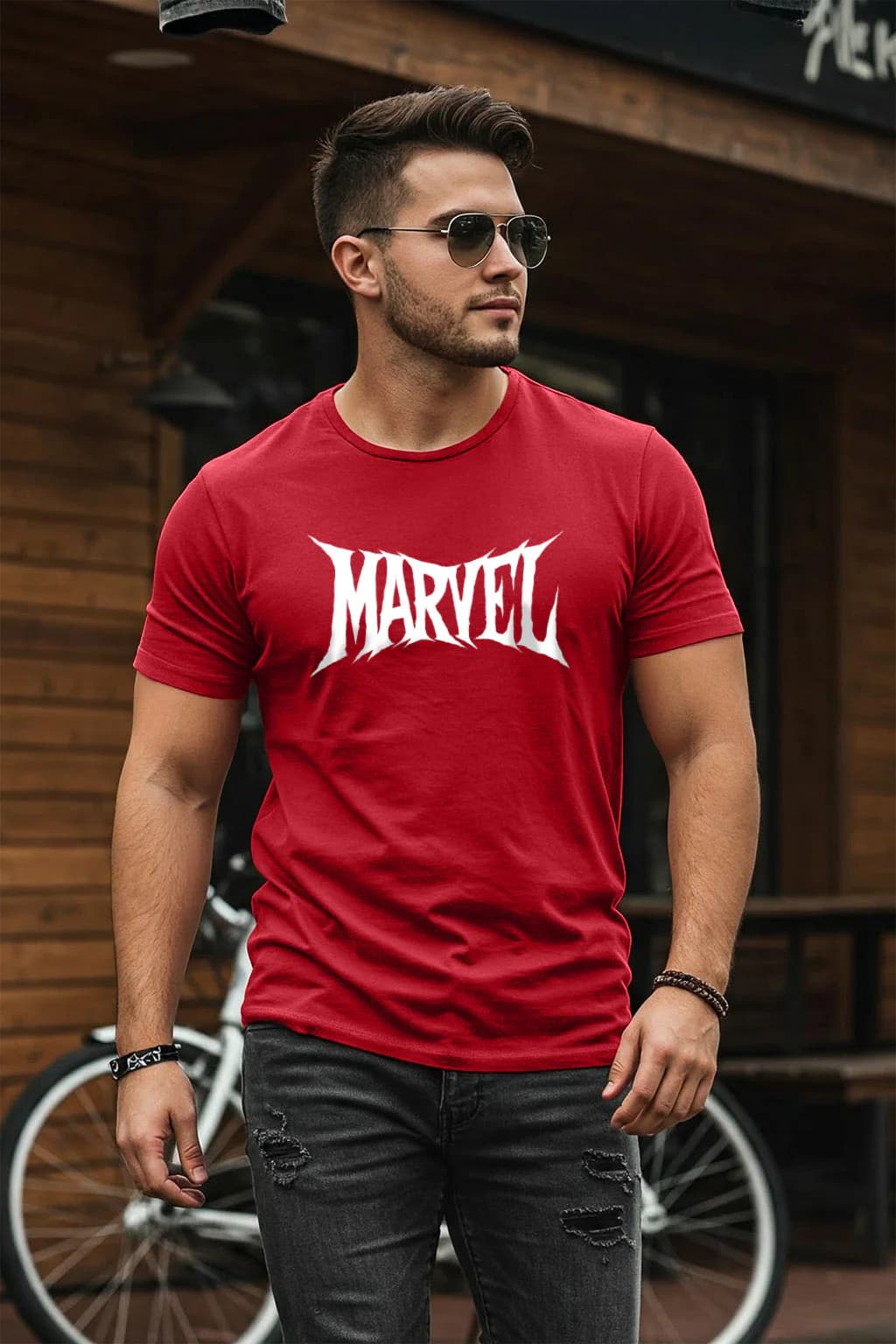 Men's Marvel Red Regular Fit Printed Casual Half Sleeve Tshirt