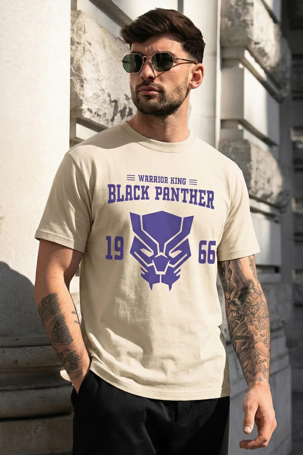 Men's Black Panther Swanwhite Regular Fit Printed Casual Half Sleeve Tshirt