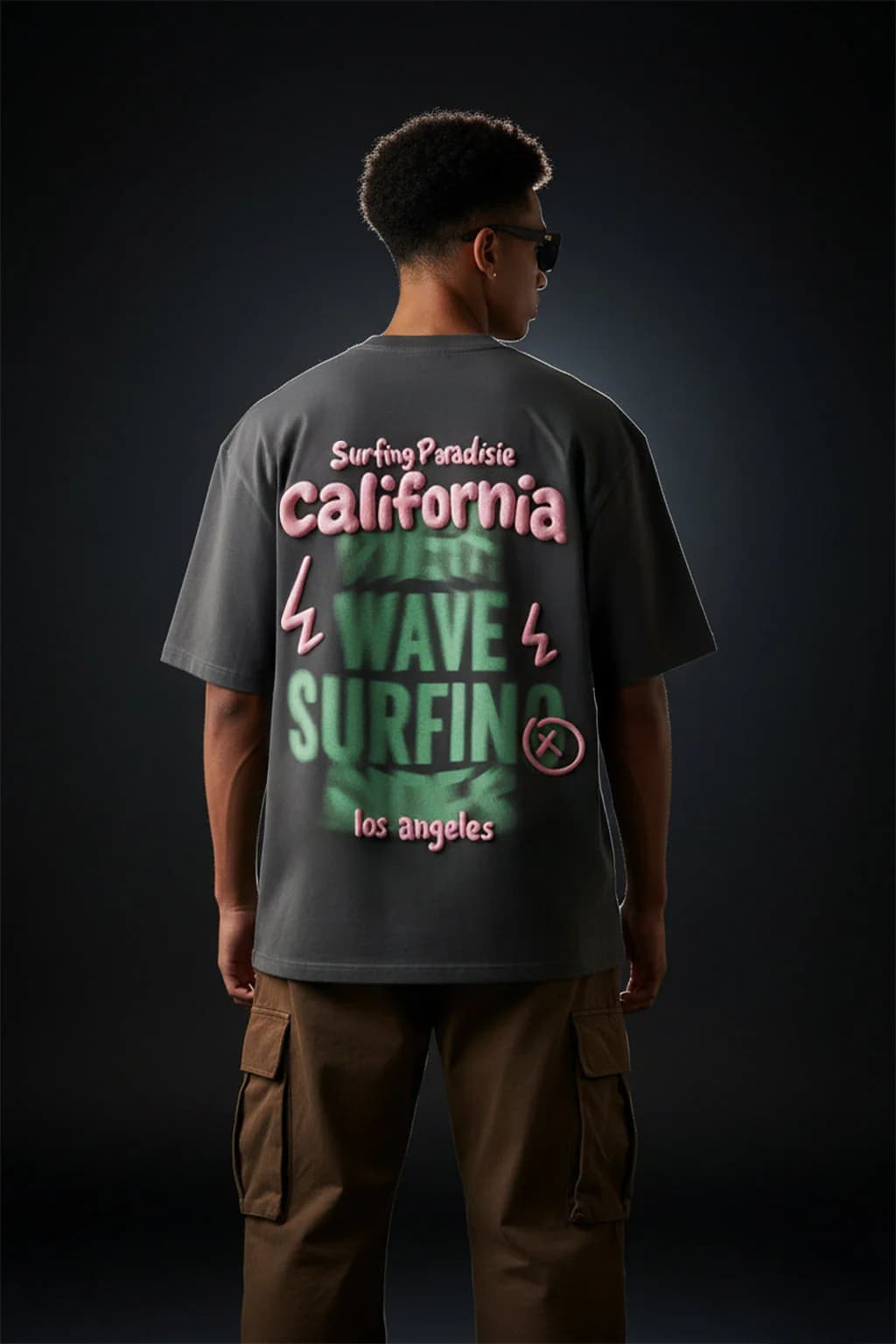 Men's California Dark Grey Oversized Puff Printed Exclusive Casual Half Sleeve Tshirt