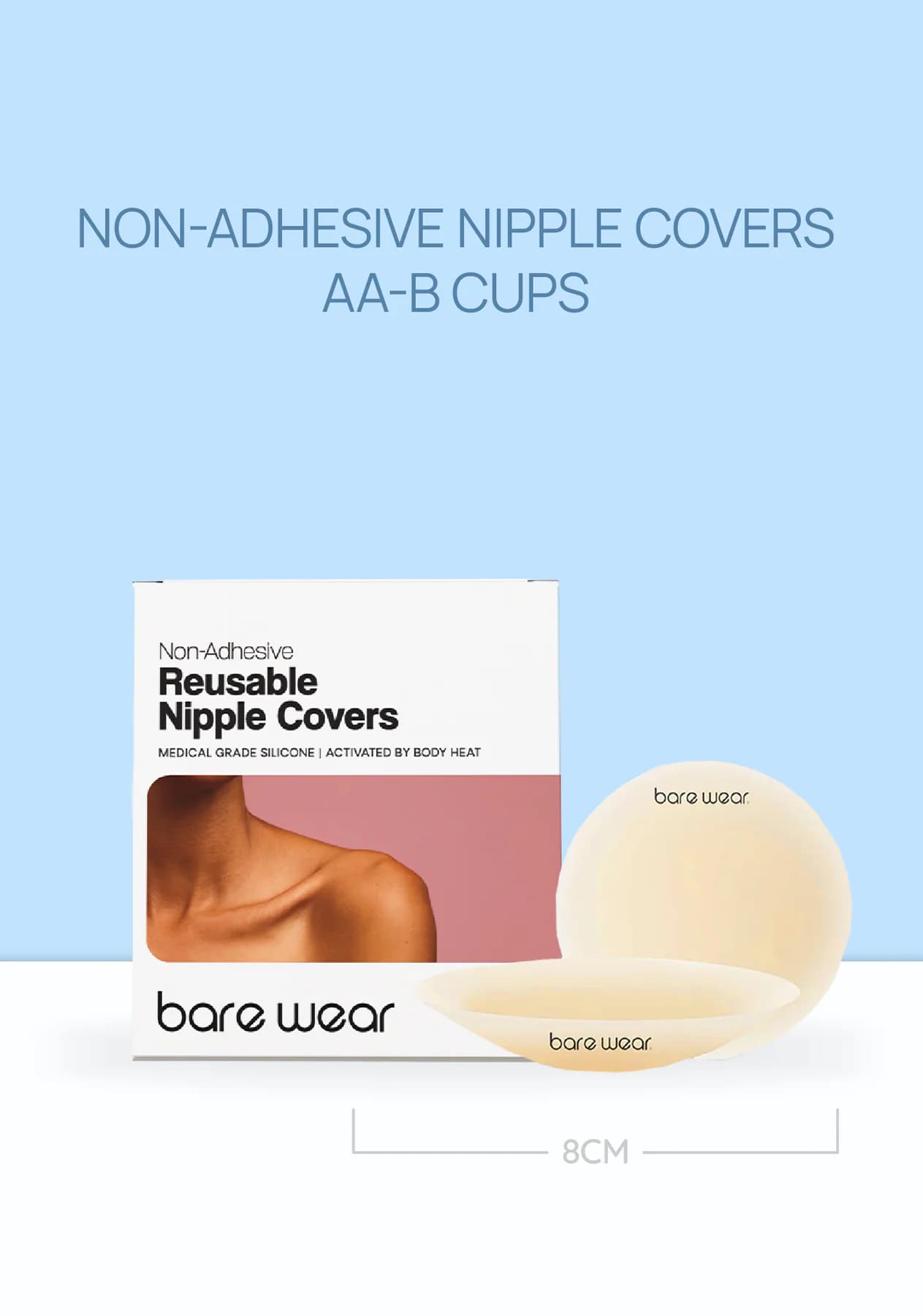 Women's Beige Non-Adhesive Nipple Covers Grippy Not Sticky Reusable Nipple Pasties - 8 cm
